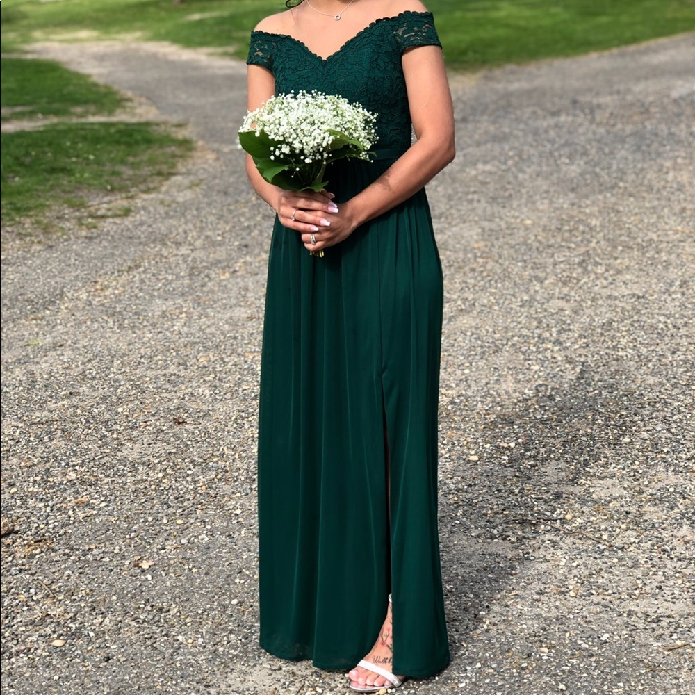 Juniper green bridesmaid dress.